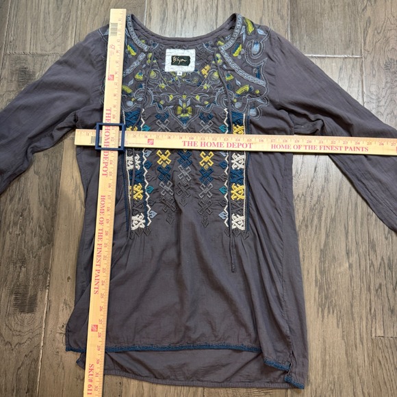 Johnny Was BIYA Embroidered Tunic Top Gray Long Sleeve Boho Women's Size S - Picture 7 of 11